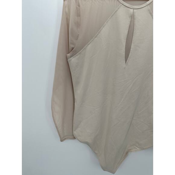 Abercrombie & Fitch Bodysuit Women XL NWOT Cream Nude Long Sleeve Sheer Mesh - Picture 3 of 8